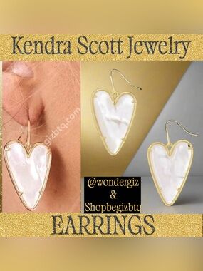 Authentic Kendra Scott Ansley Heart Gold Earrings In Ivory Mother of Pearl